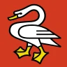 Fahne der Gemeinde Horgen: auf rotem Grund ein stehender weisser Schwan mit gelben Füssen und Schnabel