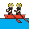 Fahne der Gemeinde Oberägeri: die Apostel Petrus und Paulus als Ruderer in einem roten Boot auf dem Ägerisee