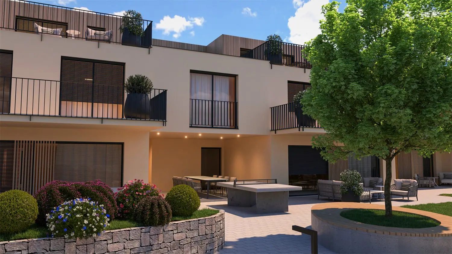 Visualisierung: Strassenansicht am Abend – Penthouse in Fahrwangen AG