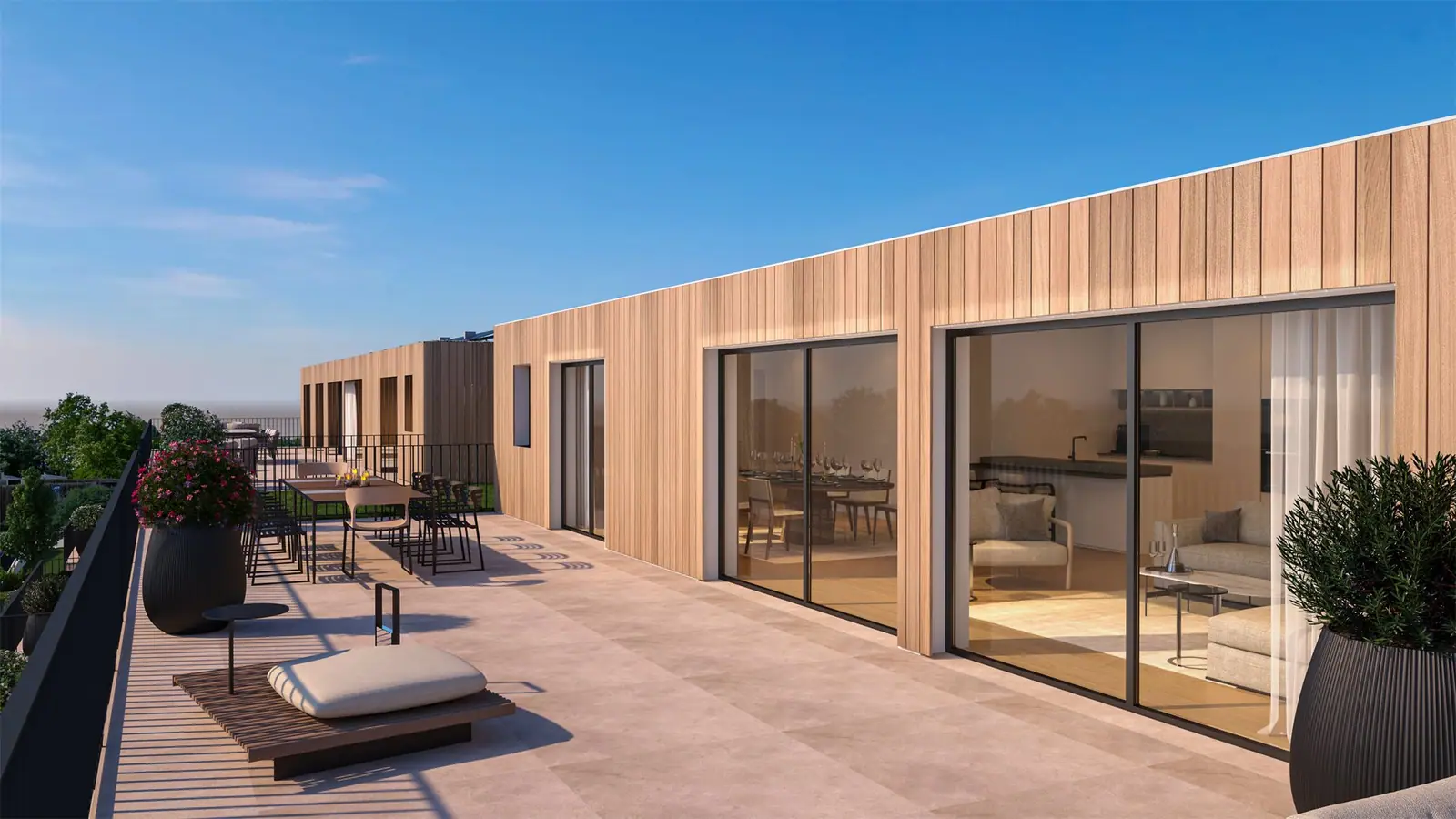 Die Sonnenterrasse mit Holzfassade – Penthouse in Fahrwangen AG