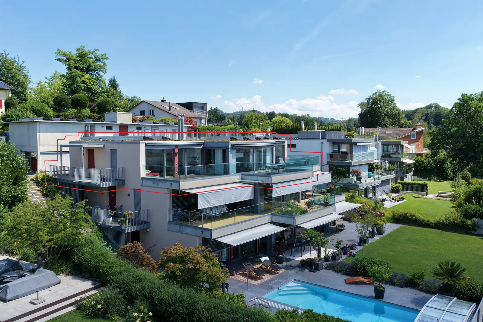 Die Terrassensiedlung aus der Luft – Penthouse in Wettswil am Albis ZH
